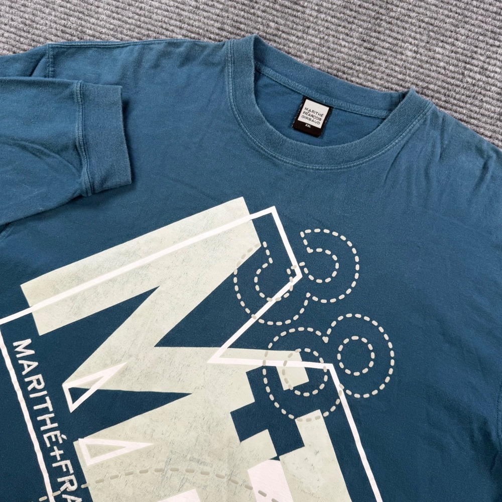 Marithe Francois Girbaud Long Sleeve Graphic Tee Mens XXL Teal Blue MFG Shirt